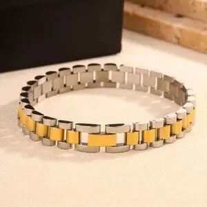 Gold & Silver Two-Tone 18k Gold Plated Link Bracelet C 10mm Modern Statement's
